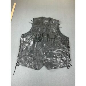 Navarre Leather Company Vest Mens 4XL Black Buffalo Leather Fringe Biker Western
